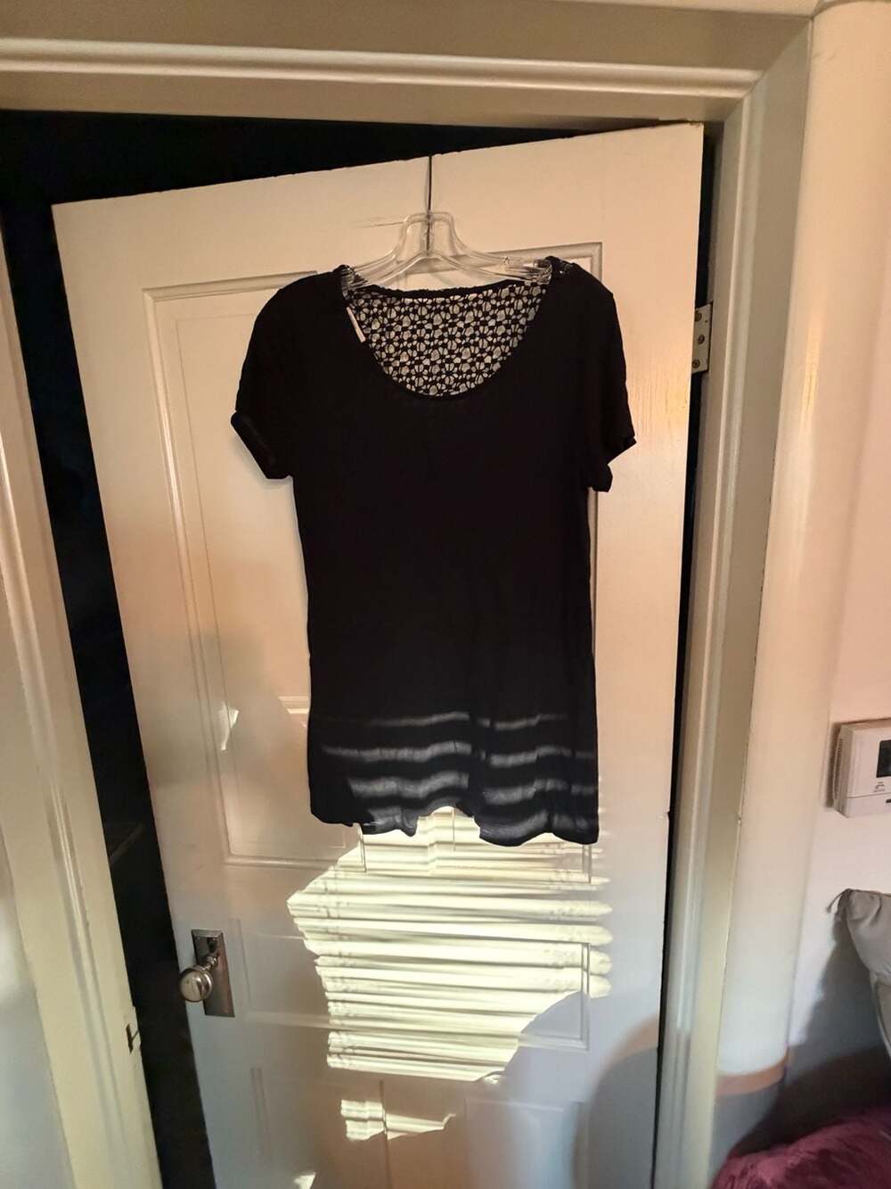 Madison & Berkeley Black Short Sleeve T-Shirt with Crochet Lace Back Detail